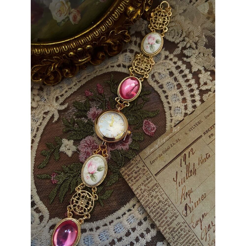 Handmade Vintage Rose Bracelet Watch | One-of-a-Kind Repurposed Unique Timepiece